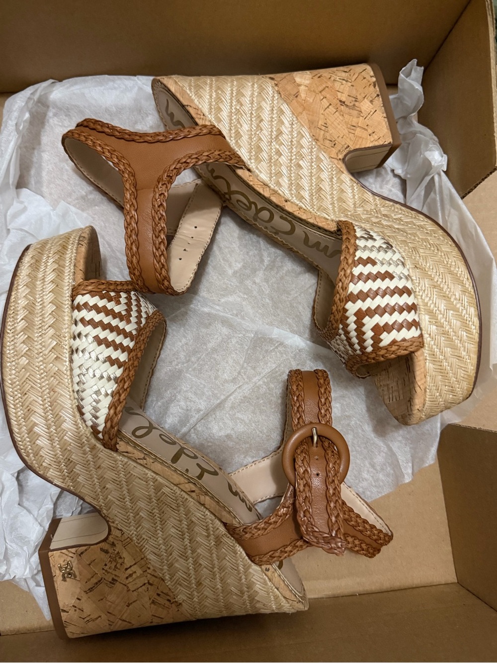 Sam Edelman Lillie Wedge - Braided Tan Platform Sandal with Woven Detail - Picture 2 of 4